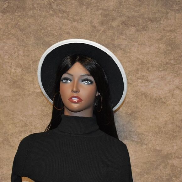 White with Black base Unisex Fedora Hat - Picture 2 of 3